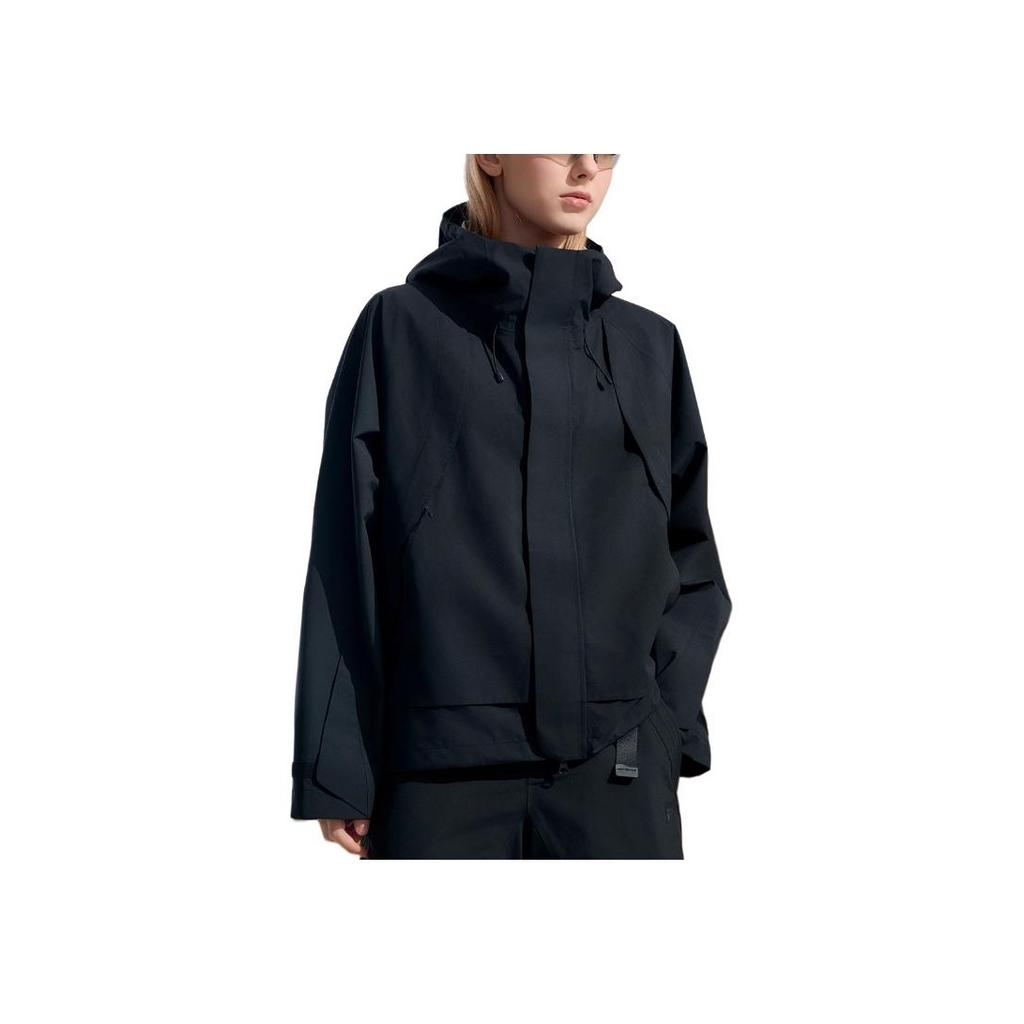 New FILA Fitness Hiking Water-Resistant Windproof Breathable Wear-Resistant Rainproof Windbreaker Jacket Unisex Jet Black A51M441703F-BK
