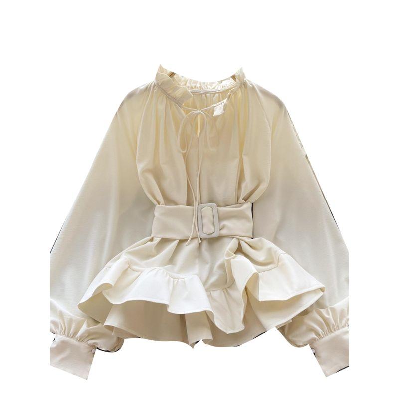 Vintage Court Style Waist-Controlled Lace-up Chic Long Sleeves Shirt