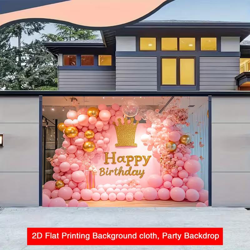2D Elegant Pink Balloon Arch Happy Birthday Photography Background Banner