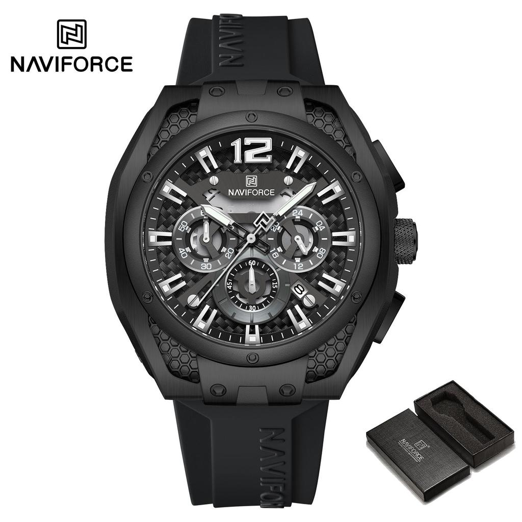NAVIFORCE Original Quartz Watch for Men Luminous Pointer Calendar Chronograph Silica Strap 30m Waterproof Outdoor Multifunctional Men's Watch NF8063