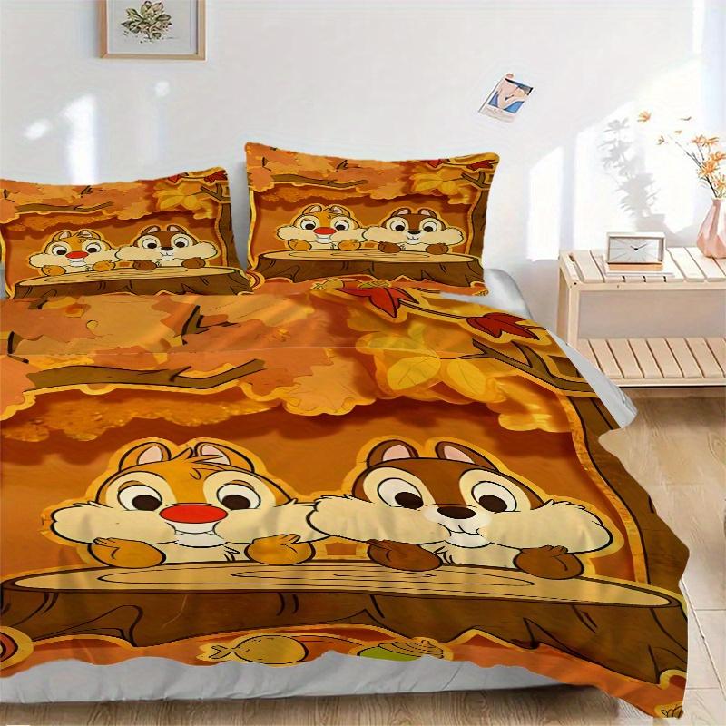3pcs Autumn Adventure Chip 'n' Dale Printed Bedding Set, Soft and Comfortable Quilt Cover for Bedroom S002