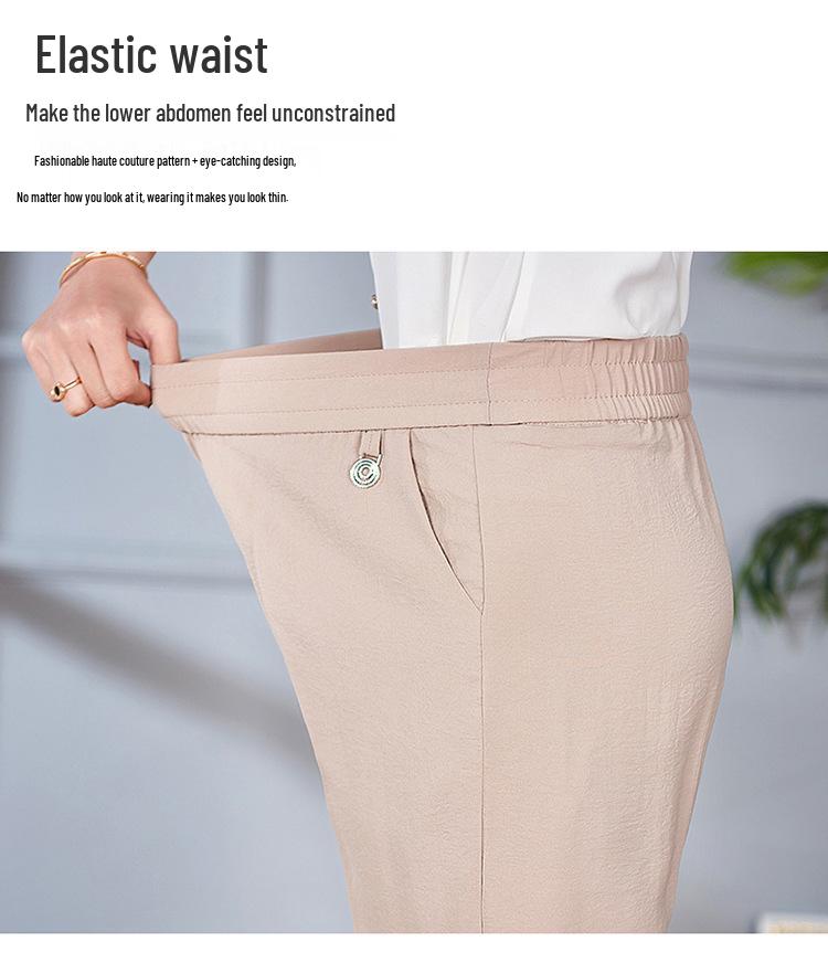 Mom's Summer Thin High-Waisted Elastic Pants - Casual Straight-Leg for Middle-Aged and Elderly Women