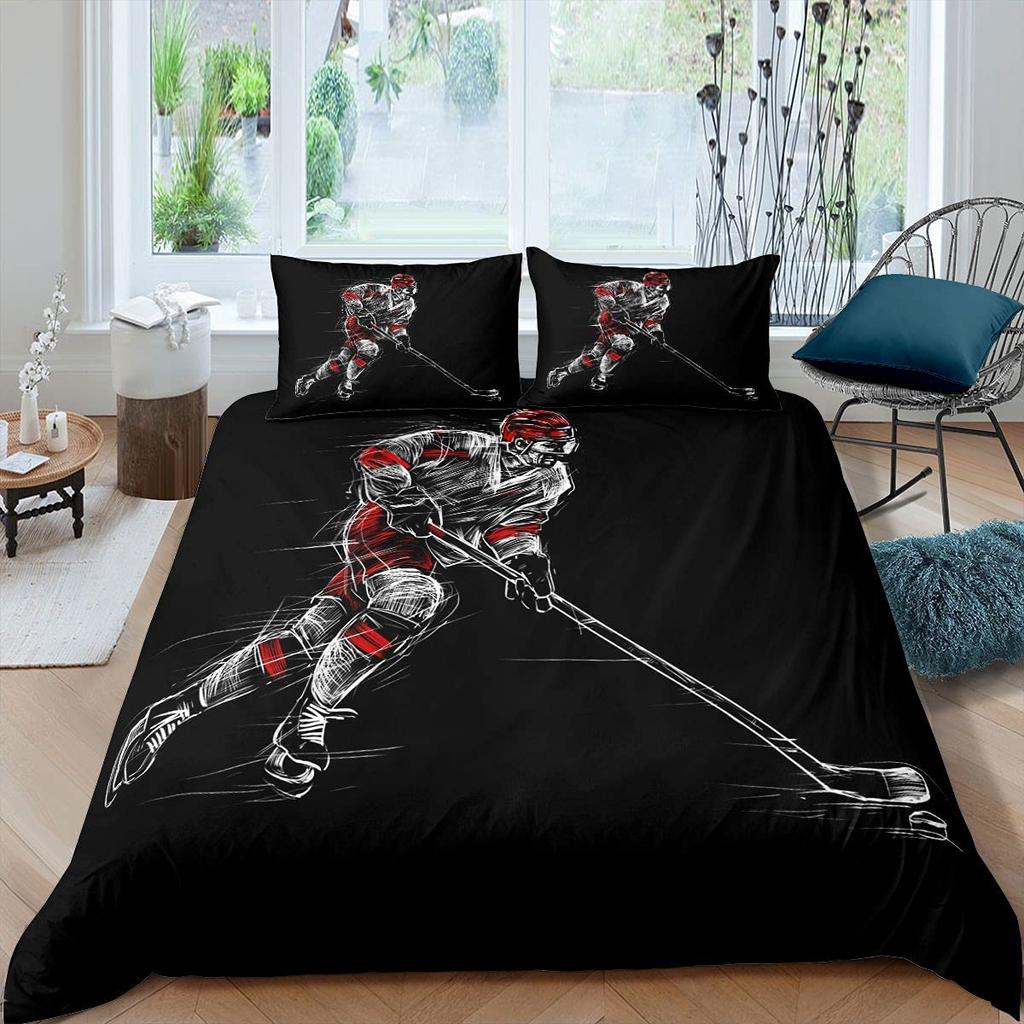 Comforter Ice Hockey Boys Puck King Size Sports Games Theme Bedding Set For Kids Youth Adult Men Winter Match