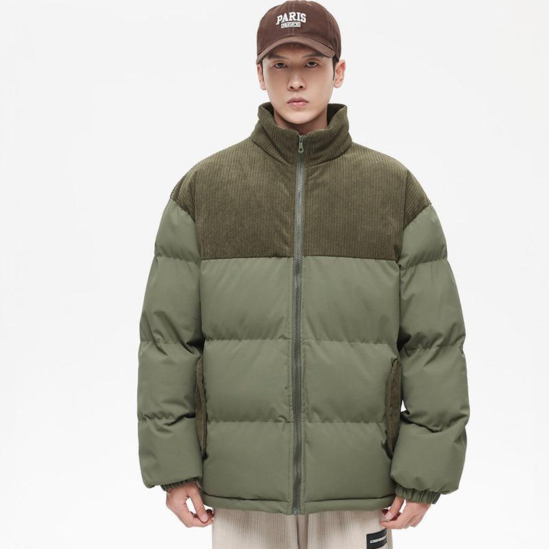 New Trendy Stand-up Collar Loose and Versatile Casual Corduroy Splicing Winter Cotton Jacket Thickened