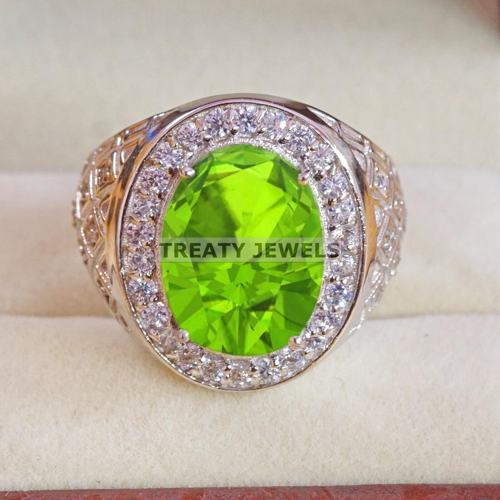 Peridot Oval Cut Gemstone With 925 Sterling Silver Ring For Men's #B440 JL375683847097