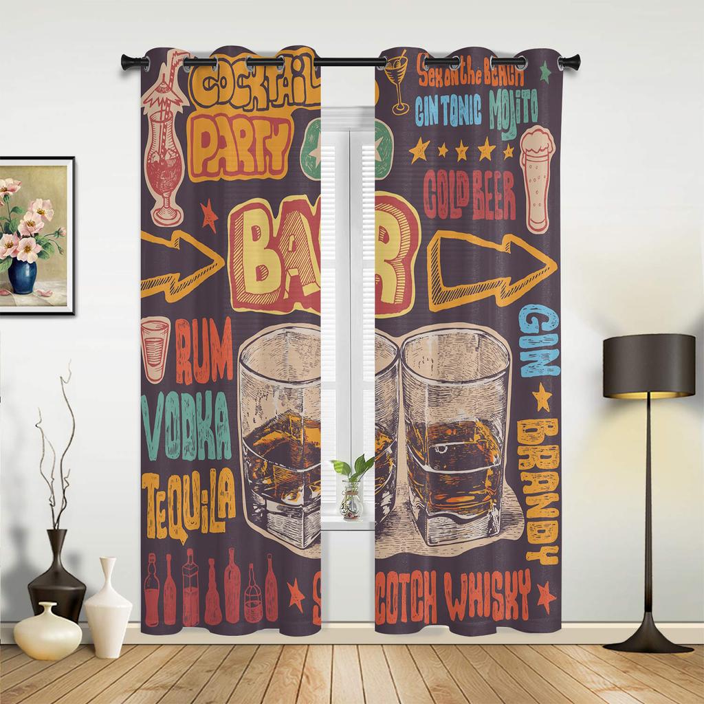 Cask Wine Glass Beer Stone Brick Retro Window Curtains Home Decor Living Room Curtains Kid's Room Cortinas For Kitchen Bedroom