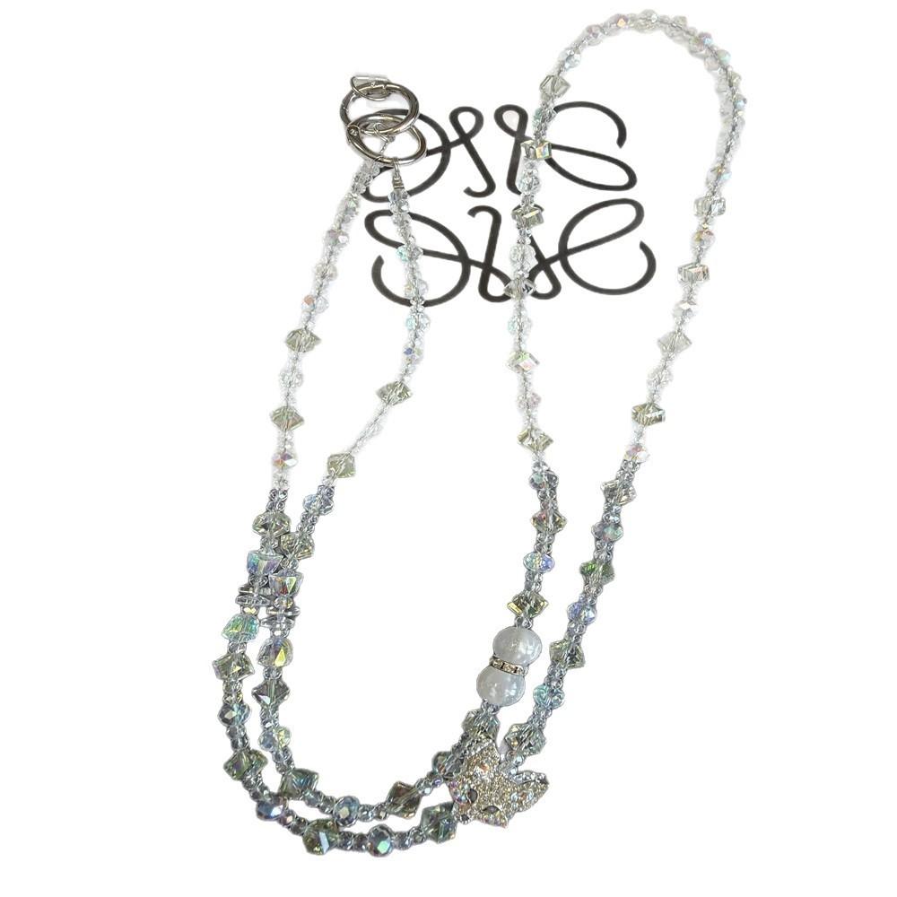 Water Diamond Fox Phone Necklace With Pvc Chain For Fashionable Case Decoration