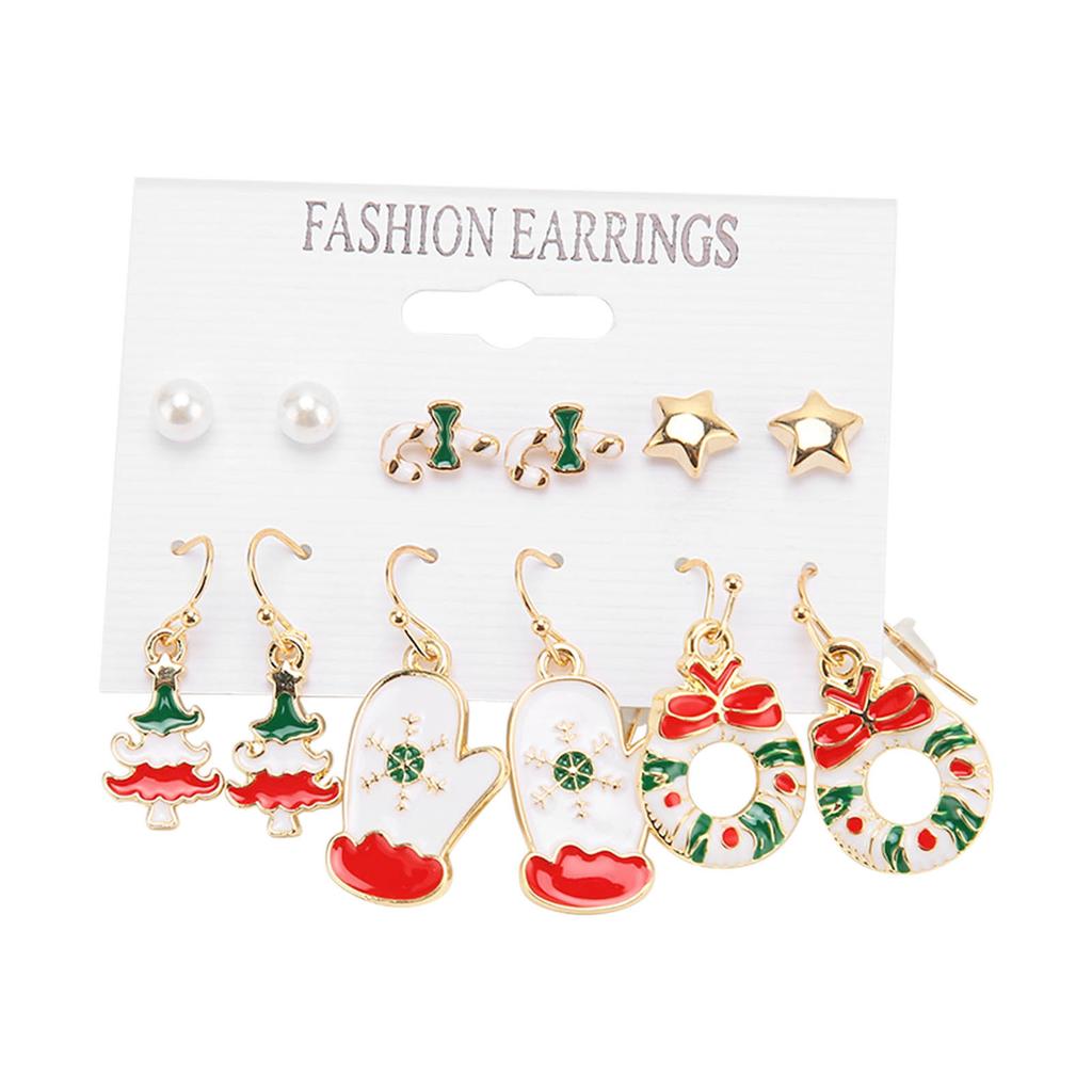 6 Pair Christmas Earrings Set for Girls Fashionable Lightweight Alloy Christmas Tree Earrings for