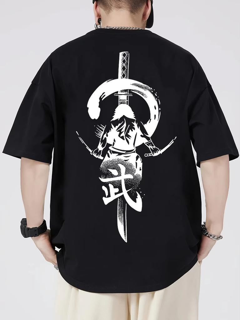 Summer Unisexs Cotton Trendy Casual Tshirt With Dark Eleunisexts Japanese Samurai Sword Print Breathable Shortsleeved Tees Unisex