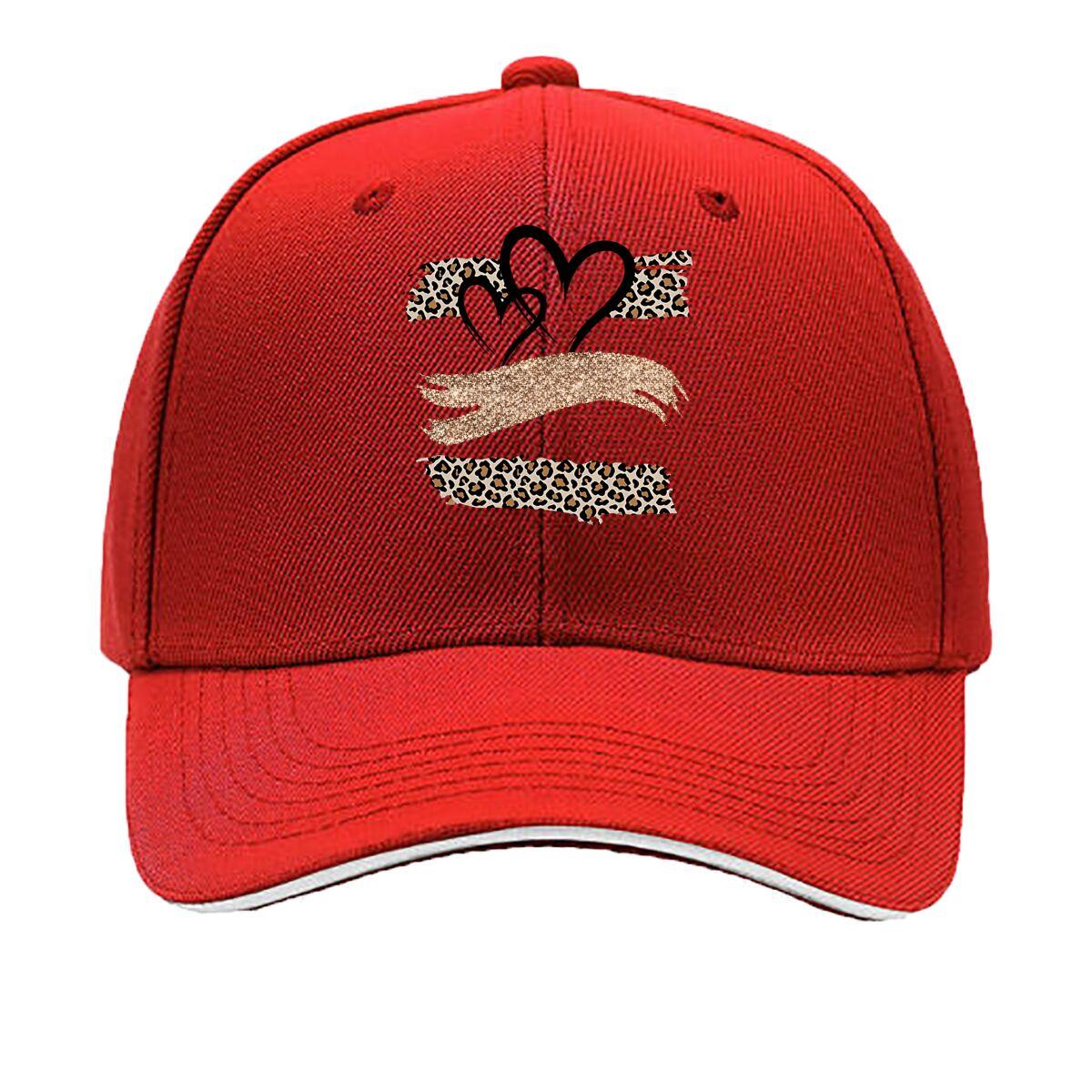 Double Heart Leopard Glitter Sandwich Baseball Cap One Size