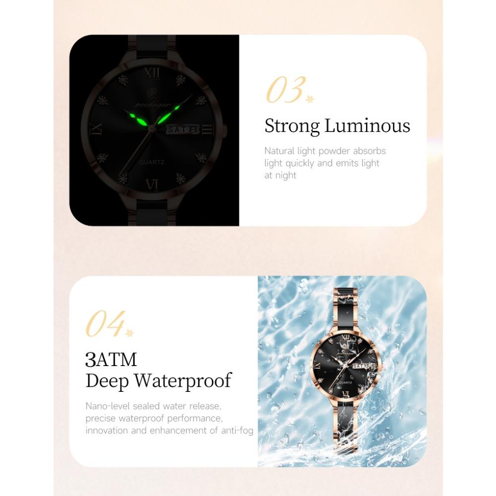 POEDAGAR Fashion Elegant Women Watches Week Date High Quality Waterproof Ladies Quartz Watch Stainless Steel Watch +Box