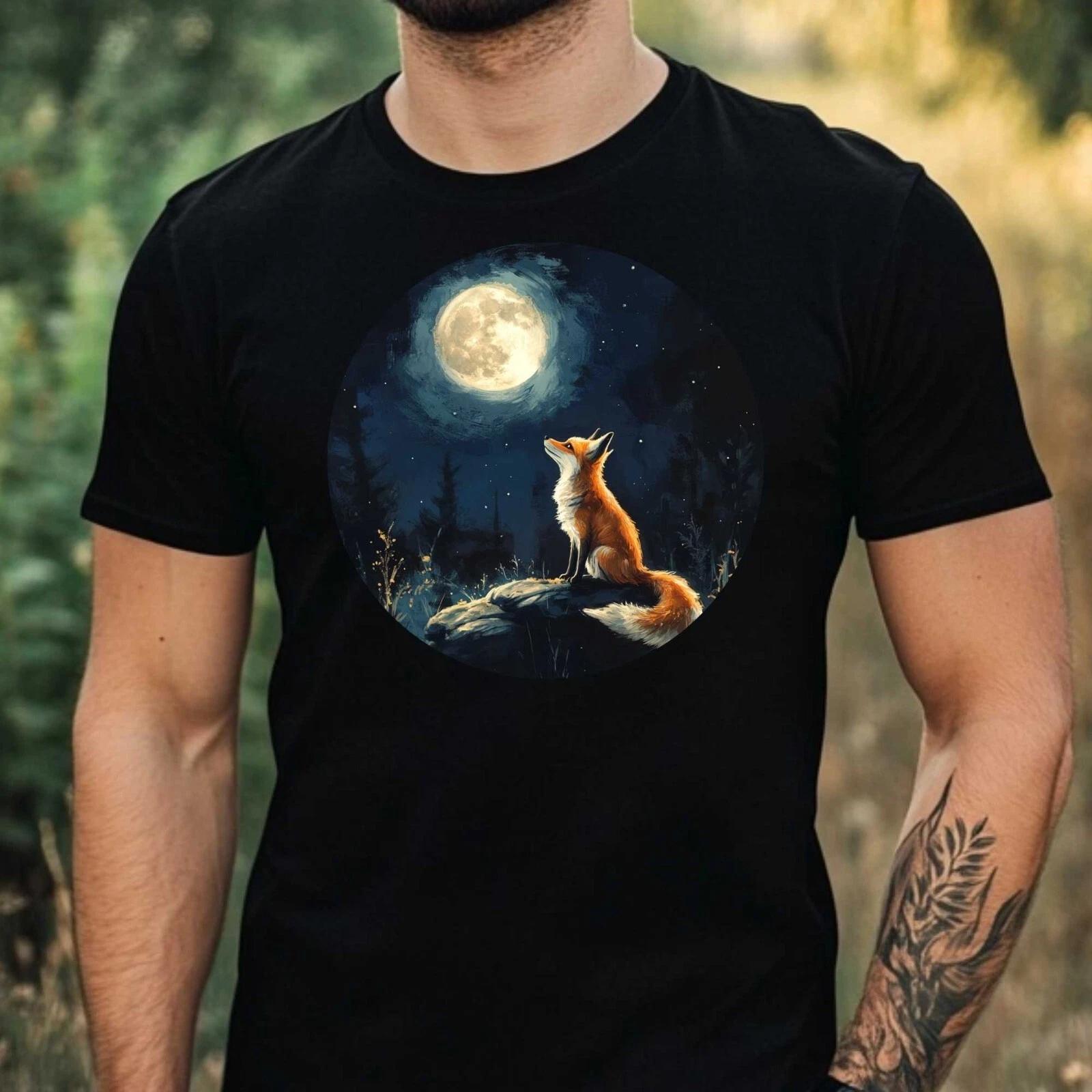 T-Shirt Herren Fuchs im Mondlicht Motiv Baumwolle Größe XS bis 5XL XXXL