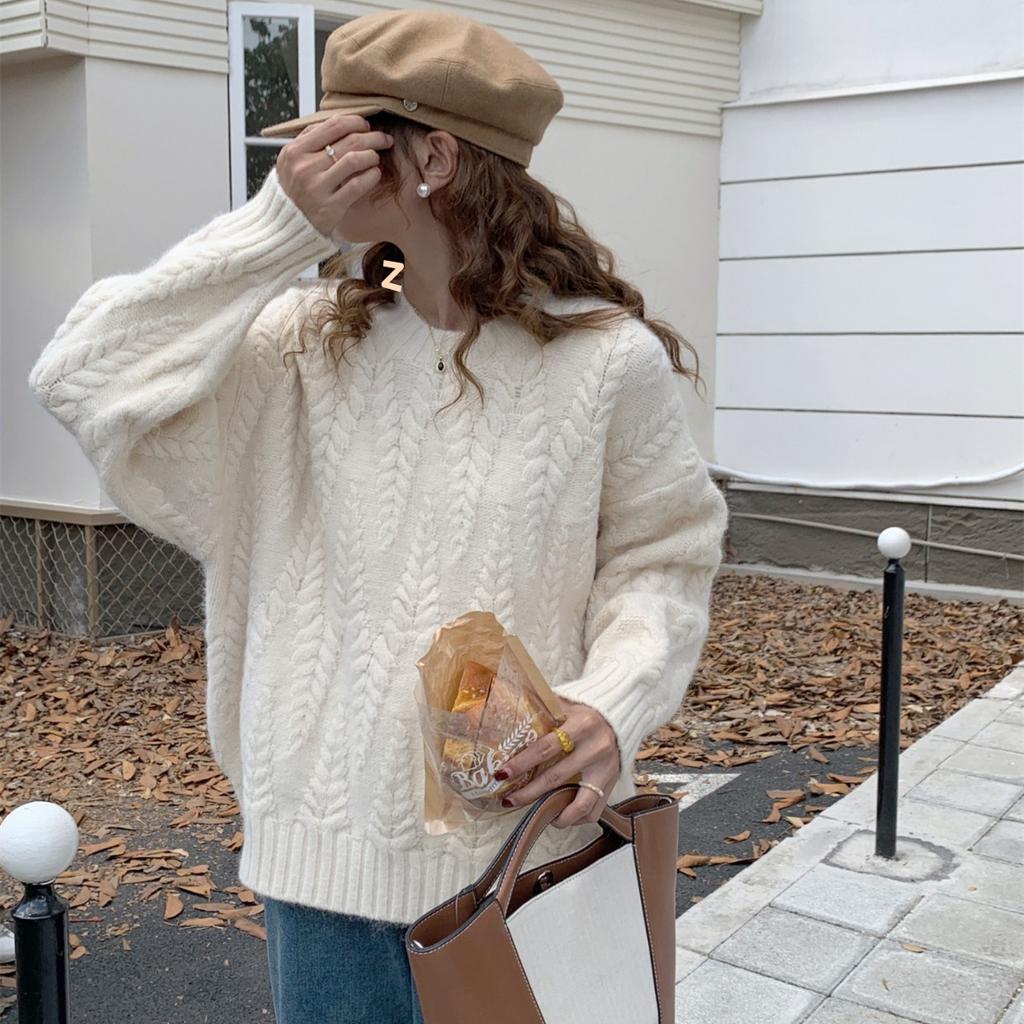 One Size Women's Pullover Sweater Loose Fried Dough Twist Knitting Top