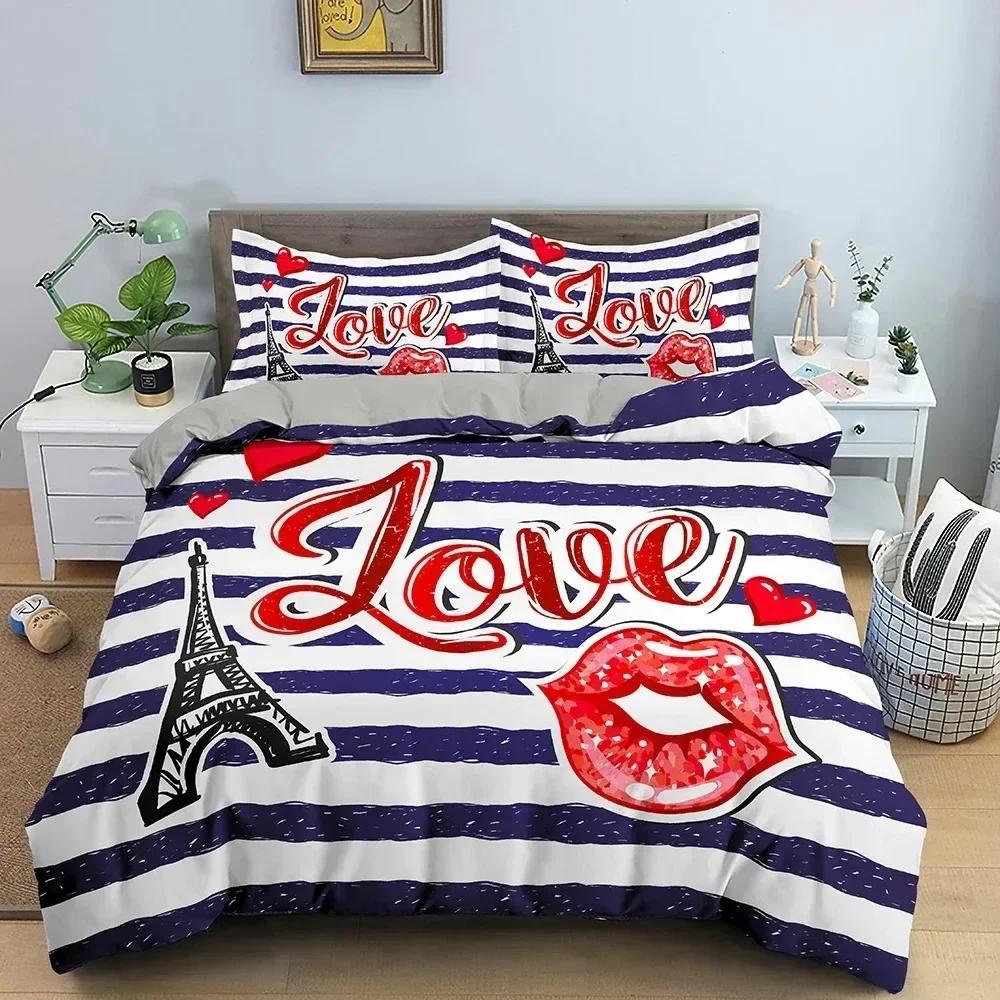 3d Sweet Heart Pattern Bedding Set Soft Cozy Duvet Cover Set Red Background Quilt Cover Bedroom Twin Bedclothes For Valentine's