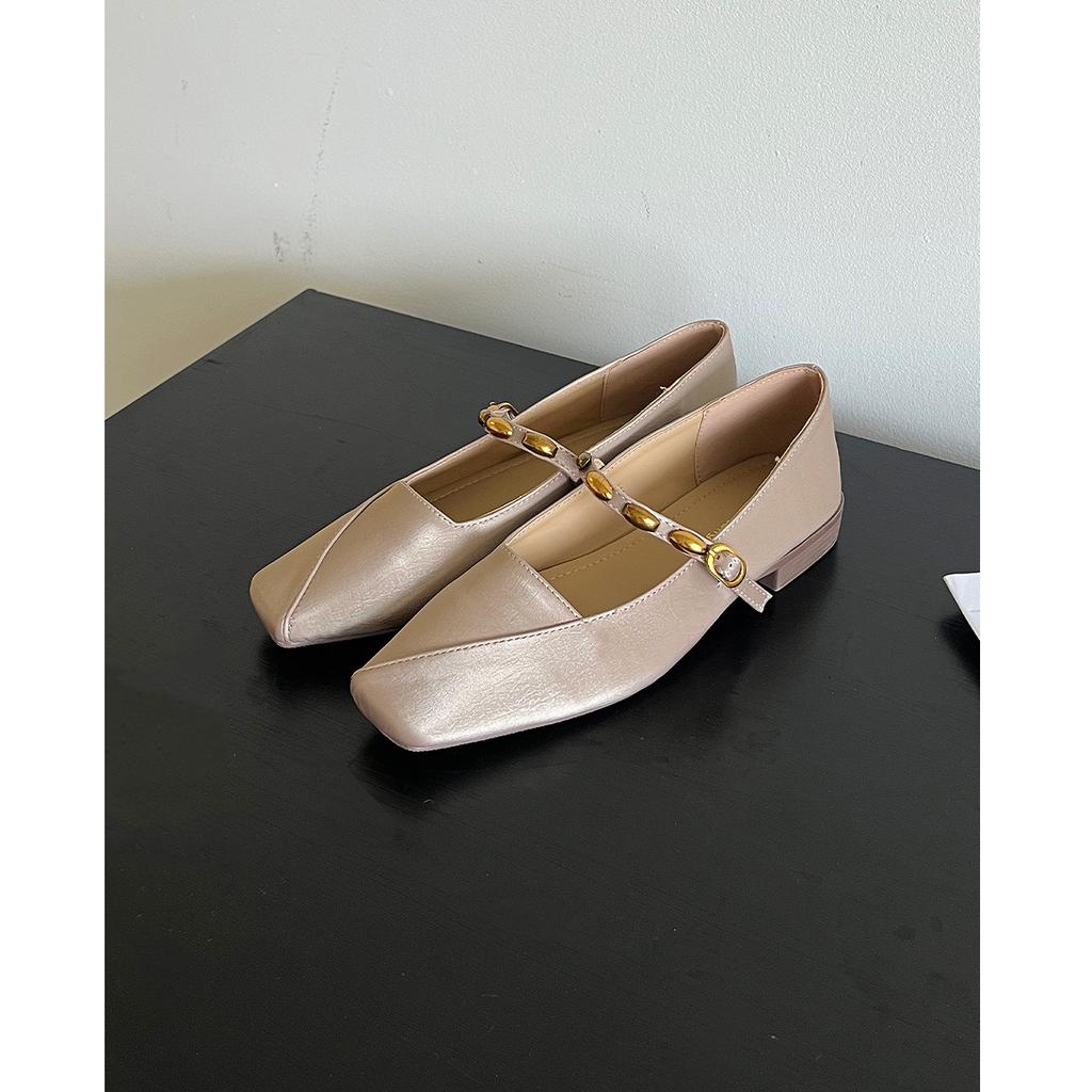 New Model3778-5 New Chinese Style Mary Jane Shoes, Single Strap Square-Toe Soft Sole Shallow Opening Chunky Heel