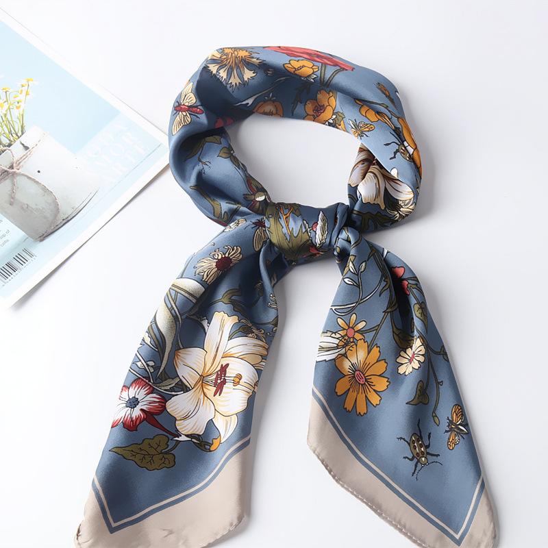 Luxury Silk Feeling Square Scarf Women 2024 Print Satin Neckerchief Spring Hair Band Foulard Bandana Echarpe Tie Shawl Wraps