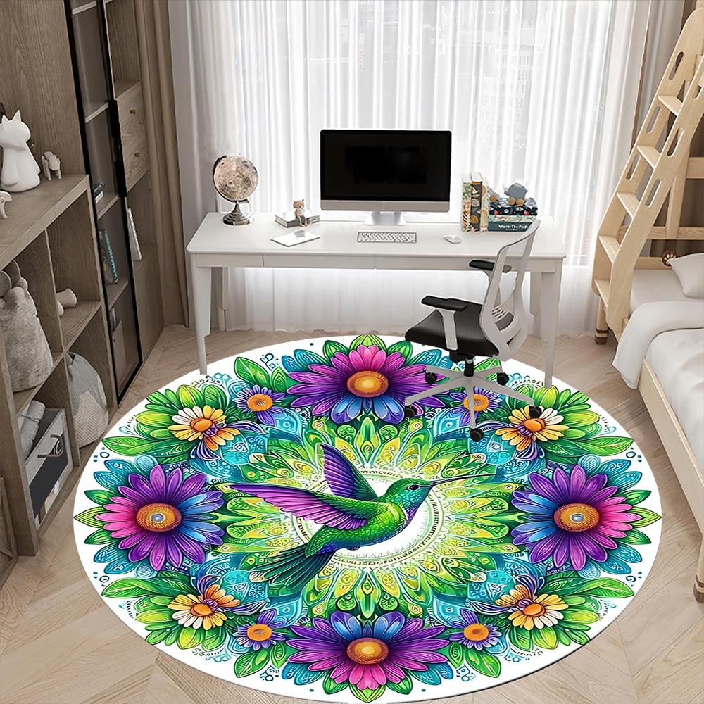 1pc Hummingbird Mandala Flowers Chair Carpet for Office, , Non-slip carpet, Very suitable for offices, farmhouses,Outdoor carpet yy251120072