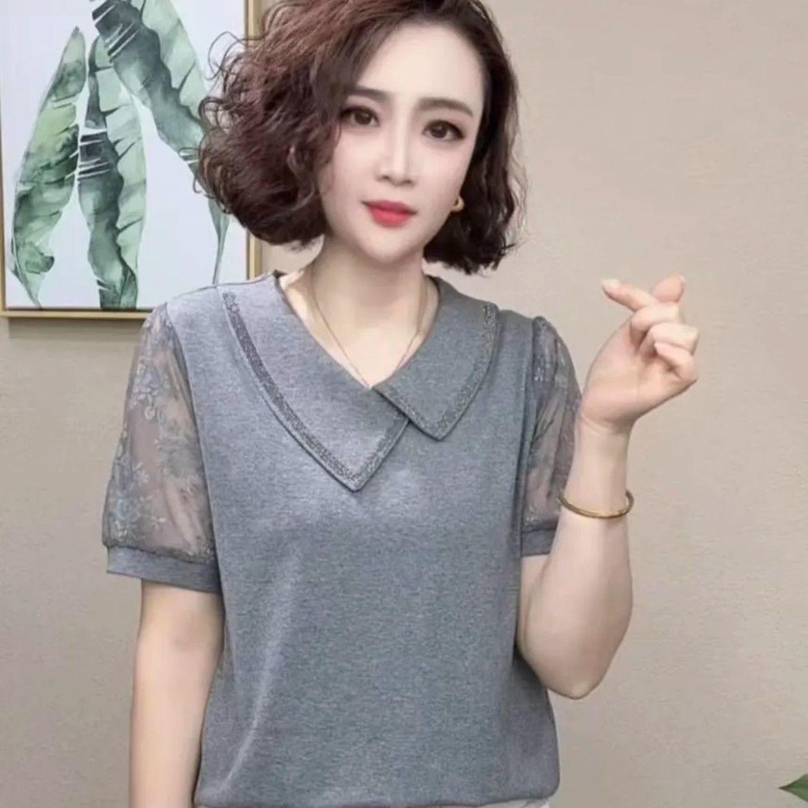 

2025 Women s Slim Fit European Style Short Sleeve Summer Blouse L серый