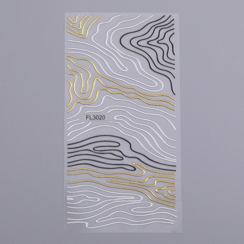 Abstract Line DIY Nail Stickers for Women Girls Nail Art Decorations Rose Gold Spring 3D Sliders for Manicure Nail Polish Decals