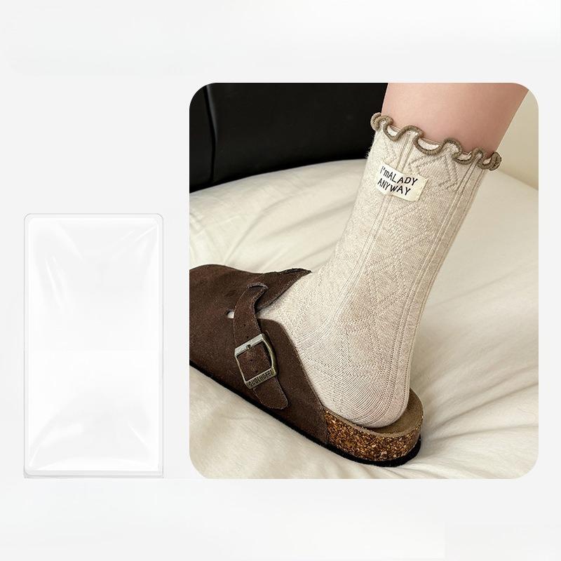 Damen Herbst und Winter Alles Build Holzohr Seitenstoffetikett Lange Röhre Rippstrick Socken