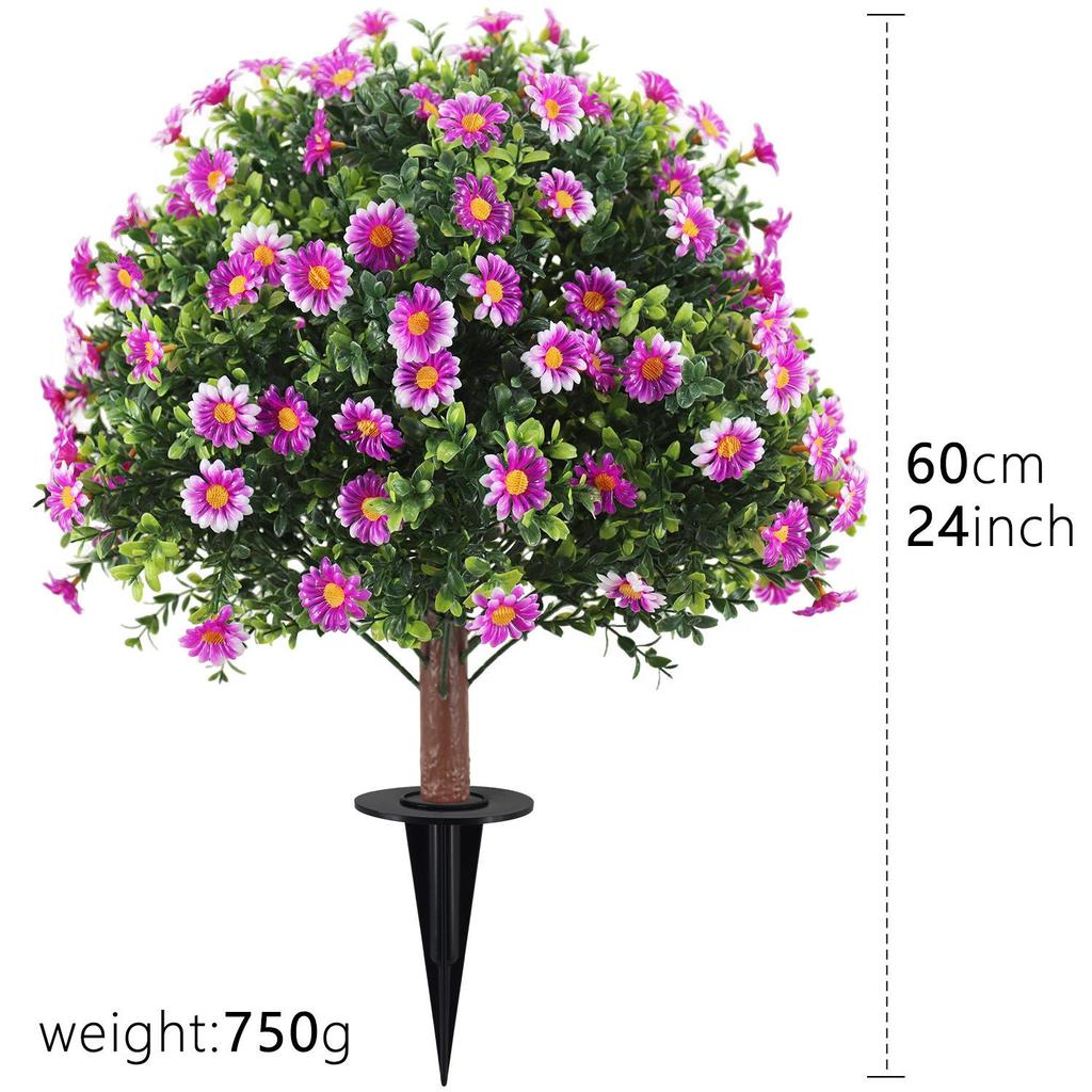 Artificial Chrysanthemum Garden Stake with Eucalyptus Accent - Decorative Faux Greenery