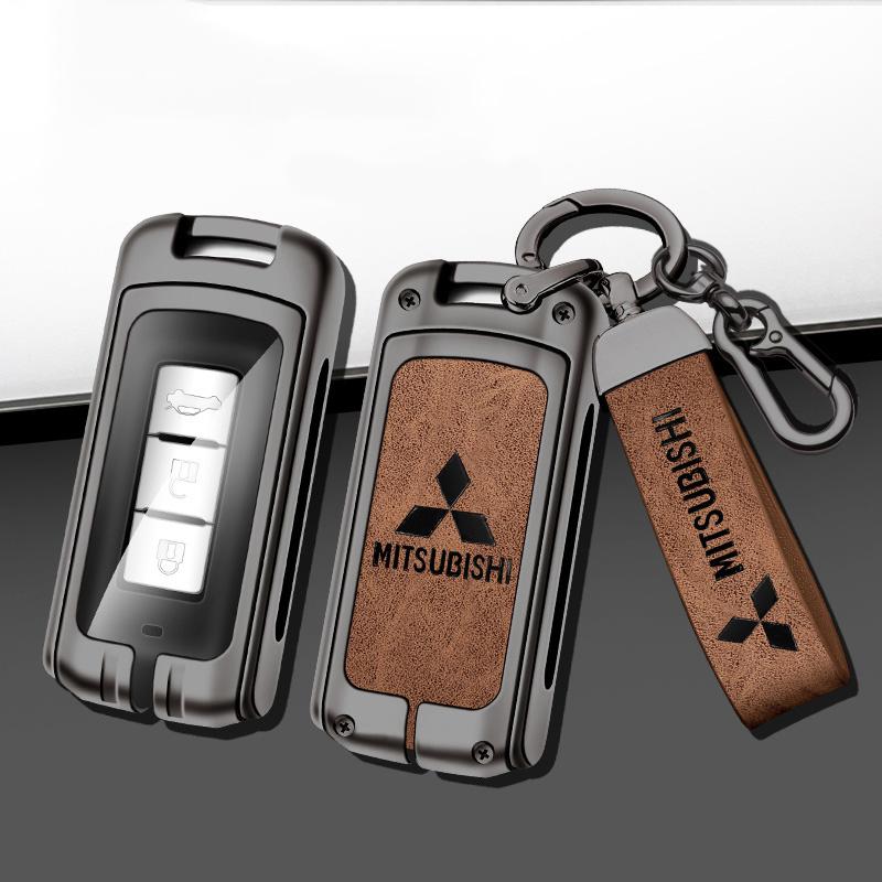 Leder Auto Schlüsselanhänger Hülle Keyless Schale für Mitsubishi Outlander Lancer Eclipse Mirage Xpander ASX Pajero Eclipse Cross Montero