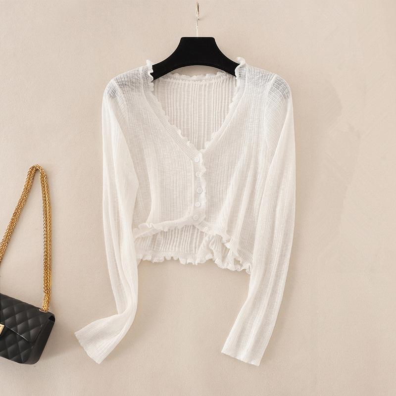 Sunscreen Cardigan Women's New Summer Thin Short White, Knitted Top Shawl Small Outer Skirt