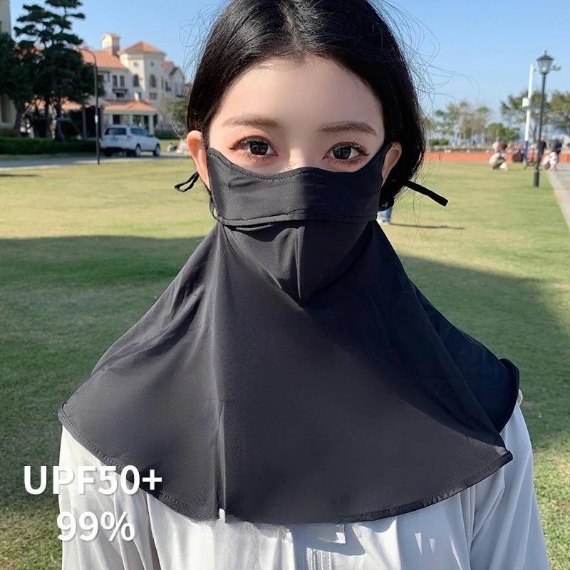 

New Ice Silk Sunscreen Mask Summer Outdoor Breathable Women UV Face Proof Half Mask Breathable Neck Protection Ear Hanging Mask чёрный