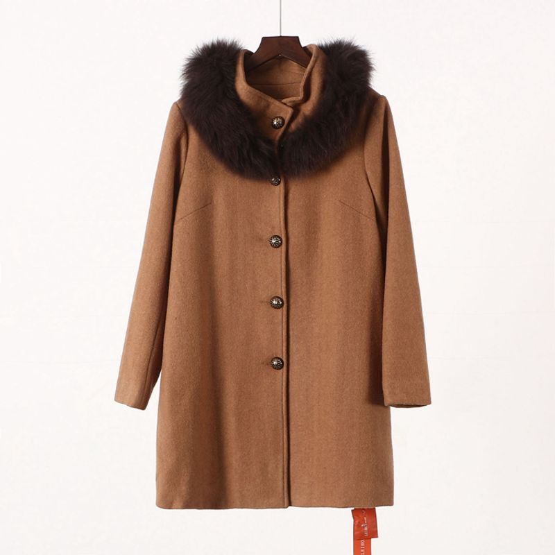 

Special Offer [Li] European and American Plus size Middle Lady s Suit New Winter Fur Collar Woolen Jacket Wool coat 6k048 Huang camel M/160/84A