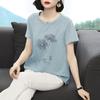 Round Neck Printed Short-sleeved T-shirt Women's Summer Pullover Plus Size Loose Mother Casual Top
