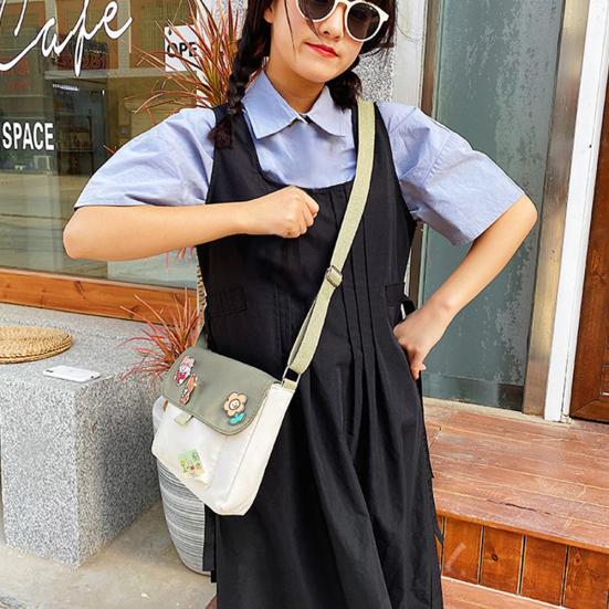 Женская милая прочная холщовая сумка через плечо в стиле ретро большой емкости чёрный — фото 12