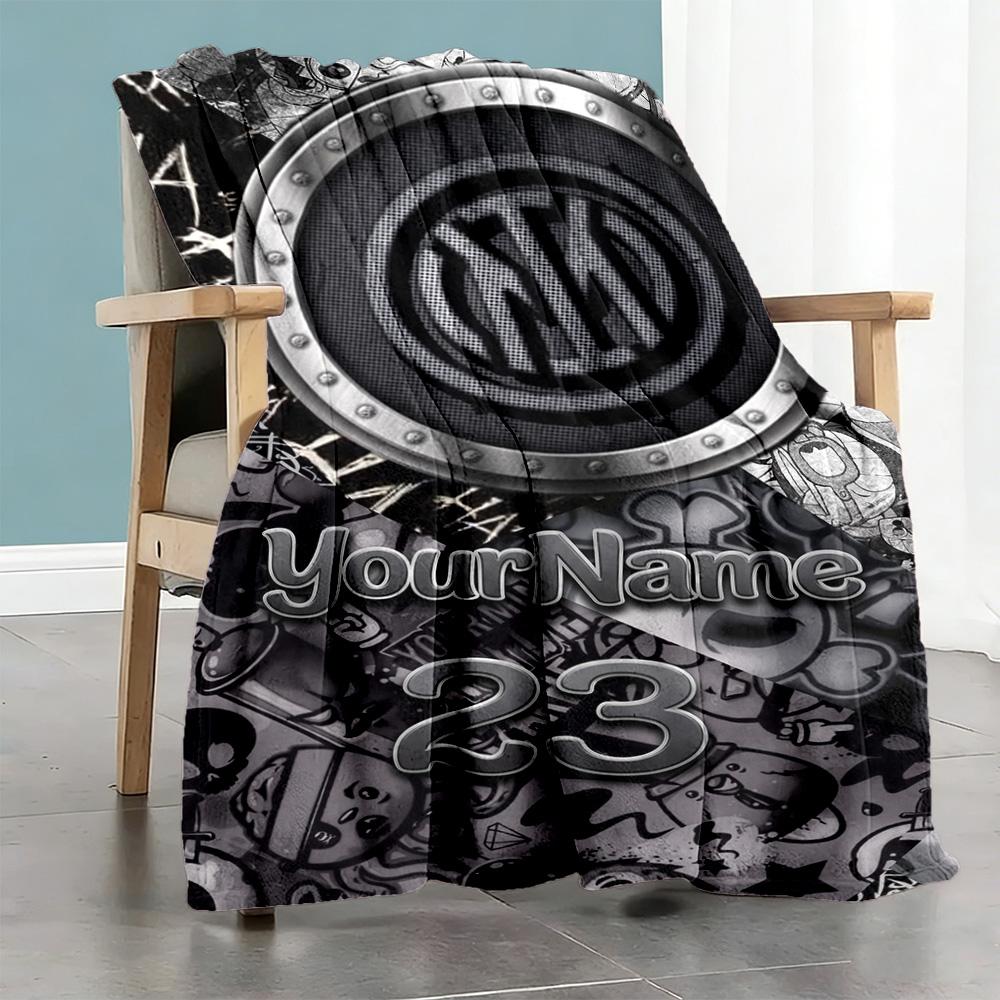 Inter Milan Personalized Name Blanket Multi-purpose Personalized Blanket Soft Warm Cozy for Office Chair Living Room Office Livingroom
