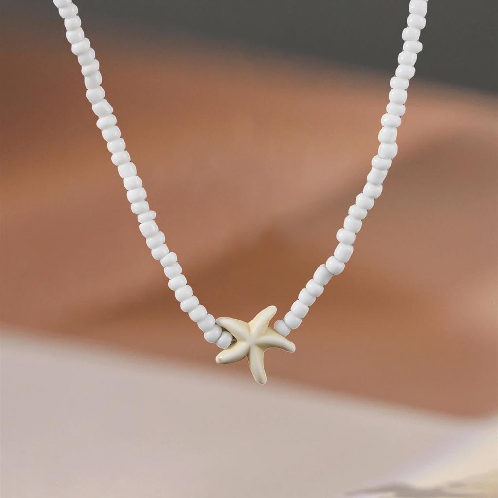 Bohemsk Hvit Håndlaget Perlekjede Delikat Sjøstjerneaksent På Chokeren Passer For Sommerstrandfester Ferie Zirkon