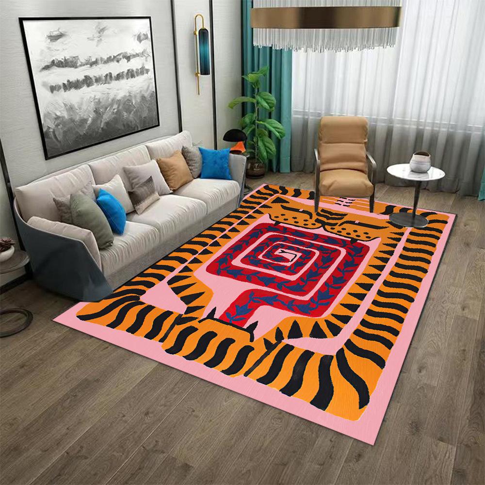Geometric Abstract Animal Carpet Mat Green Blue Contrast Living Room Rug with Zigzag Pattern Modern Art Design Home Decoration