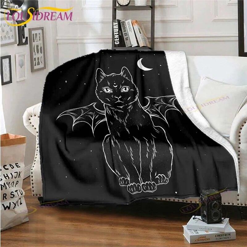 Satanic Cat 3D Printed Rectangle Blanket Flannel Wearable Blanket Unique Throw Blanket for Sofa Bed  Throw Blanket