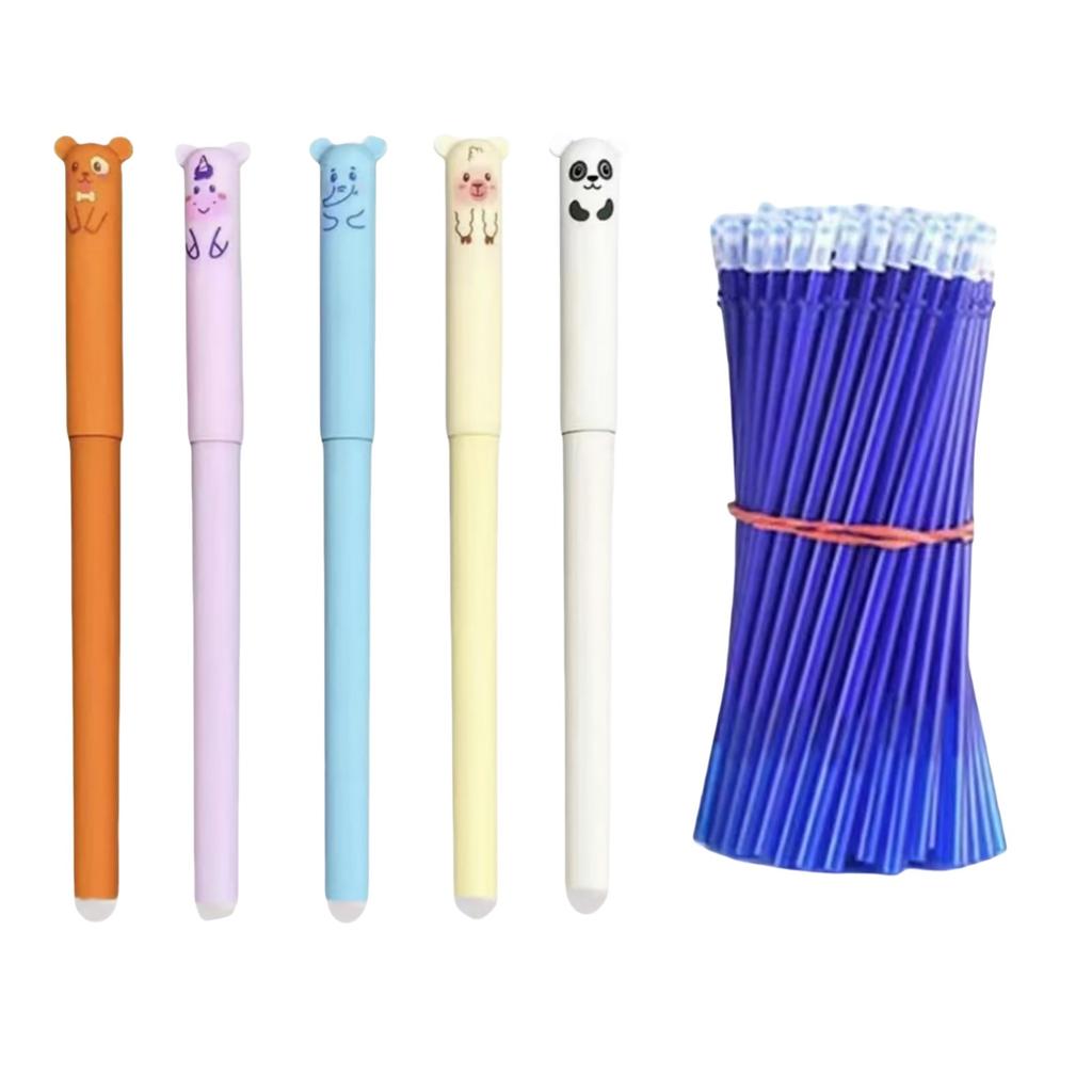 Erasable Gel Pen Thermal Easy-Rub Gel Pen Cute Cartoon Eraser Set With No-Waste Eraser 0.5mm Pen Tip 20ml