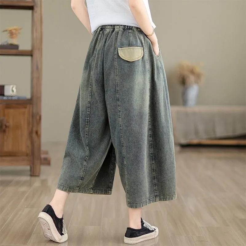 Pants Summer Women Plus Size Loose Pajama Pants Versatile Casual High-waisted Wide-leg Linen Cotton Jean Pants