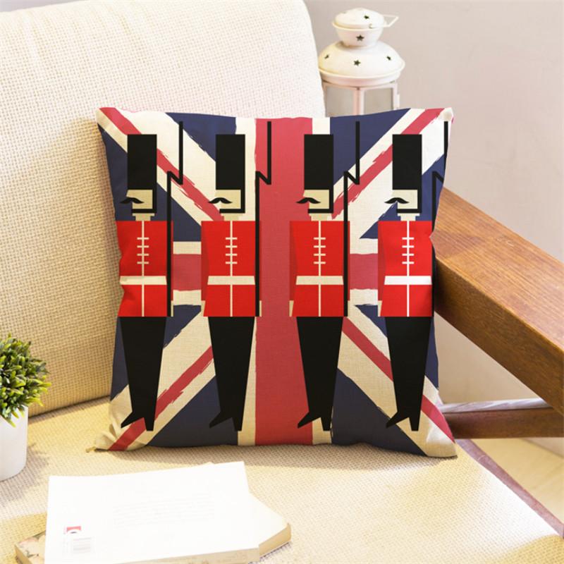 45x45cm Vintage Flag Printed Cushion Cover Pillow Case Thicken Cotton Linen Sofa Home Living Room Chair Seat Decoration