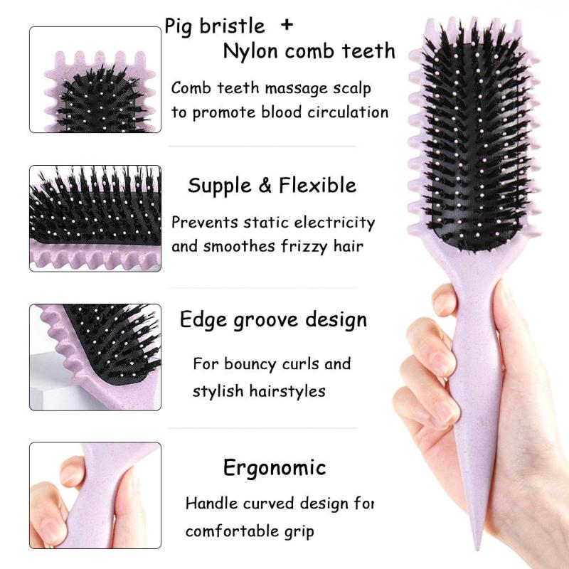Spazzola Districante per Cuoio Capelluto Capelli Ricci Massaggio Cuoio Capelluto Pettine per Capelli Pettine a Cuscinetto d'Aria Setole Naturali Strumenti per lo Styling dei Capelli Strumenti da Barbiere