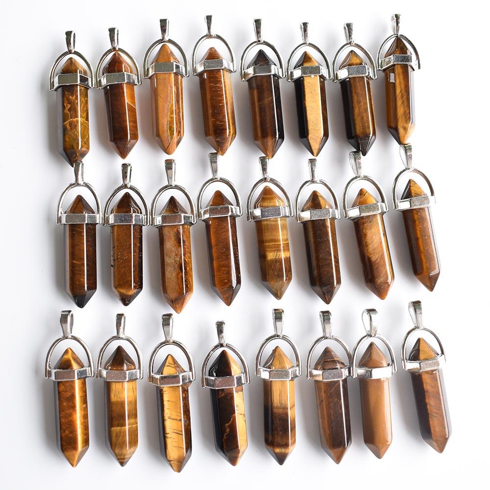 24pcs/lot Fashion quality assorted natural stone mixed pillar charms chakra Pendants & necklaces for making free