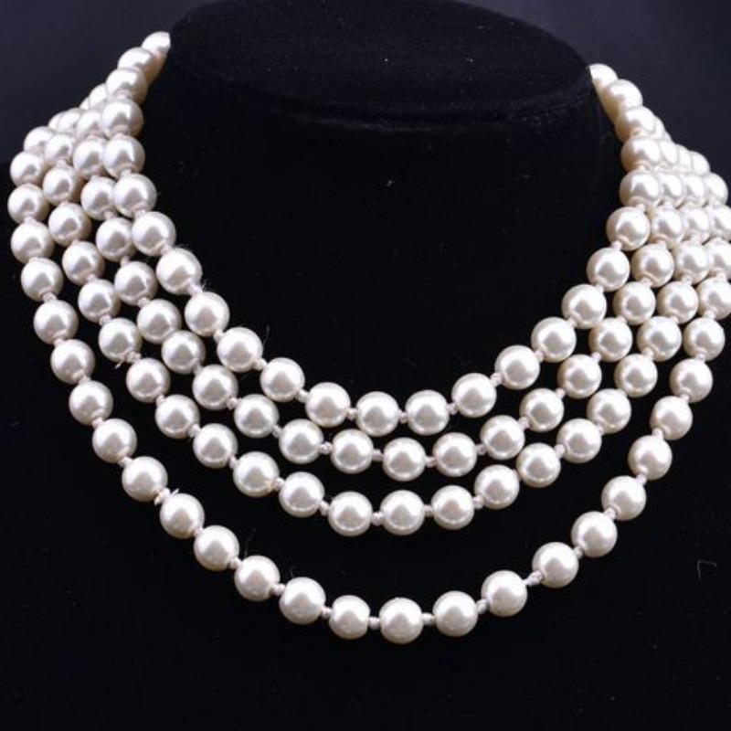 Glass Imitation Pearl Necklace Women's Simple Knotted Multi-layer Long Sweater Chain