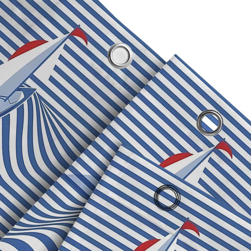 Luxury Nautical Sailboat Bathroom Curtain Waterproof Coastal Decor Spa Relaxation Blue Ocean Theme Premium Fabric Elevate Space