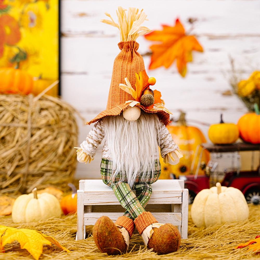 1/2PC Fall Dwarf Elf Dolls Scandinavian Swedish Tomte Gnomes Thanksgiving Decoration Harvest Elf Dwarf with Sunflower Maple Leaf
