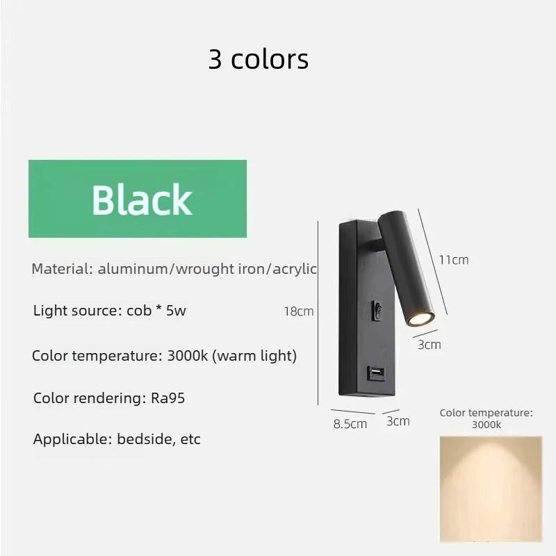 Modern Minimalist Hotel Bedroom Wall Lamp Bedside LED Reading Light Eye Protection Angle Adjustable Spotlight