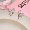 Korean Bows Earring with White Zircon Women's Fashion Cute Pink Crystal Stud Earrings Y2k Earring for Girls Party Zircon Gifts