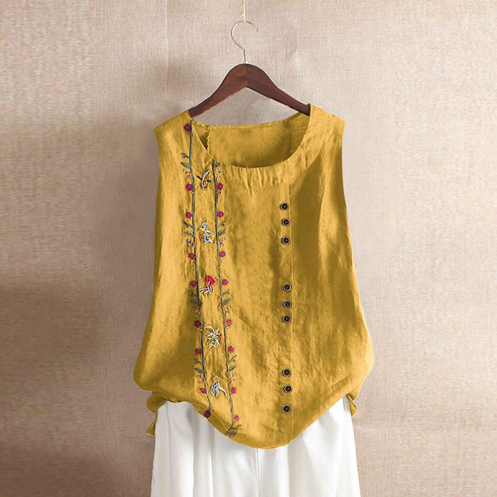 

Women s Summer Fashion Round Neck Vest Sleeveless Vacation Casual Loose Basic Shirt Top XL жовтий