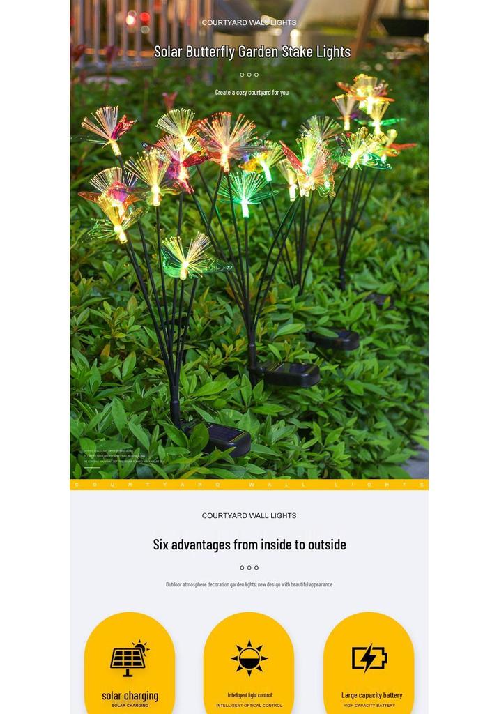 Solar-Powered Fiber Optic Butterfly Garden Lights, Waterproof Outdoor Decoration
