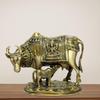 Handcrafted Brass Golden Kamdhenu Cow With Calf, Vastu Gau Mata Idol - 6 Inches