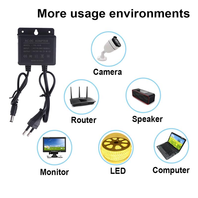 Dc 12V 2A Cctv Camera Power Adapter Waterproof Outdoor Power Supply Eu Plug Adapter Cctv Security Surveillance Camera Charger