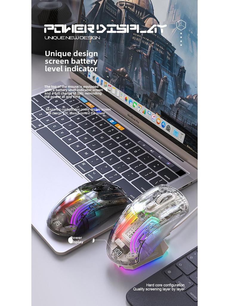 Attack Shark X2PRO RGB Luminous Wireless Bluetooth Transparent Gaming Mouse with Screen
